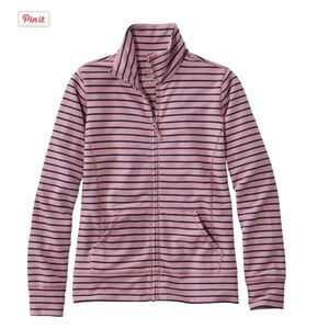 LL Bean Women's Ultrasoft Sweatshirt Full-Zip Mock-Neck Jacket Orchid Stripe